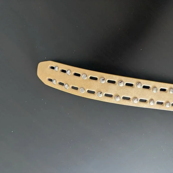 Vintage Punk Leather Belt Tan Silver Studded XL 42-44 B202 Rockabilly Western